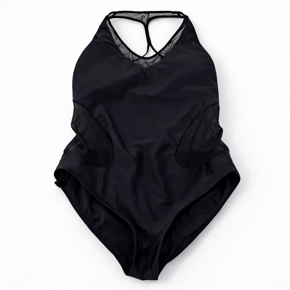 LULULEMON Wave Wanderer One Piece Mesh Racerback Tie Swimsuit Black